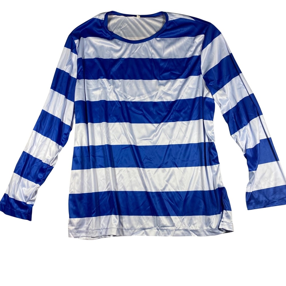 Striped Long Sleeve Shirt Lightweight Mens 2XL Blue White‎ Nautical Cosplay Top